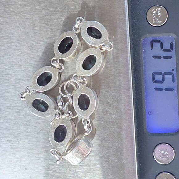 VTG sterling Silver 925 Mystic Topaz Tennis Bracelet Oval Bezel Set 7.5 - 8.25" - Picture 12 of 12